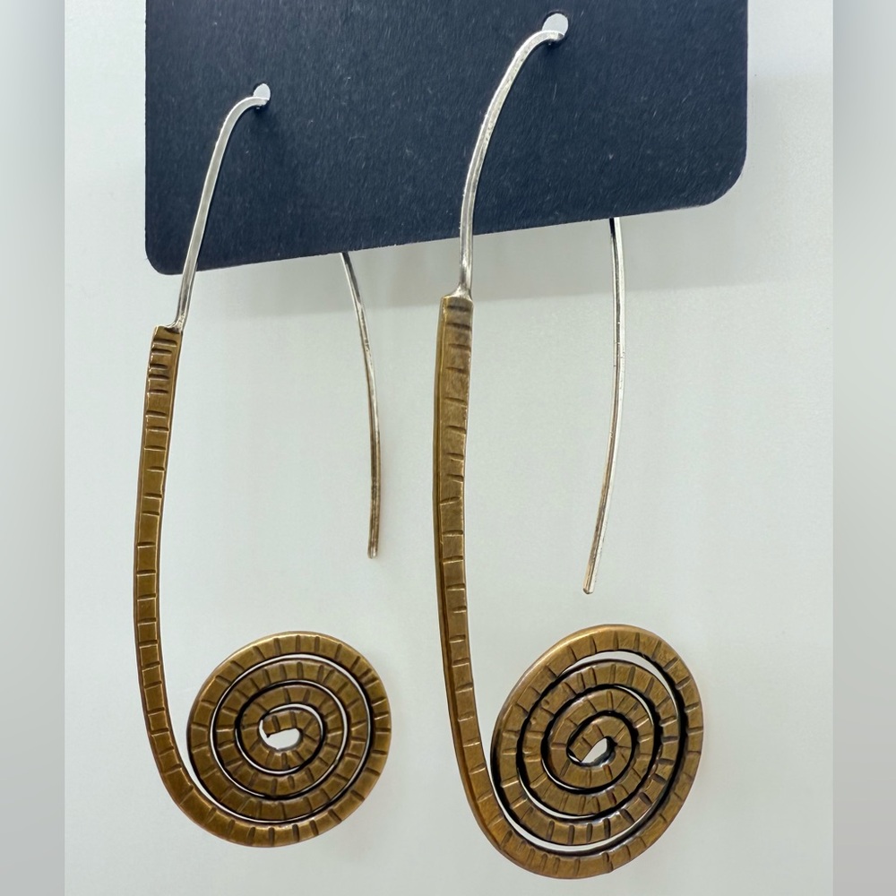 Unique Hand Made Brass Spiral Drop Earrings